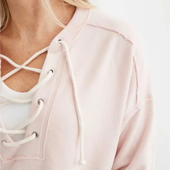Aerie Sunday Soft Lace Up Sweatshirt - Picture 2 of 5
